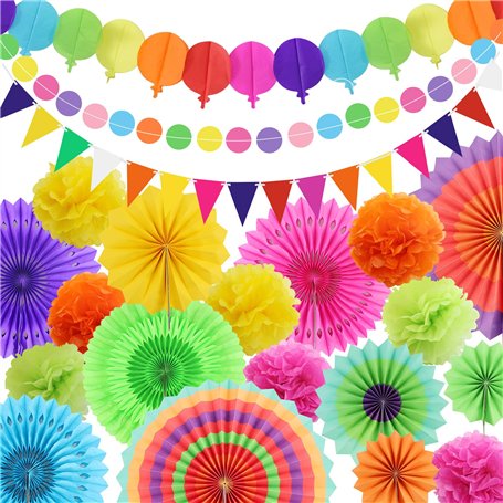 Lot de 16 pompons en papier pour décoration de fête