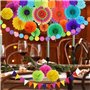 Lot de 16 pompons en papier pour décoration de fête, éventails à suspendre, fanions triangulaires et guirlande à pois pailletés