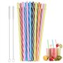 Lot de 16 pailles réutilisables en plastique épais à rayures sans BPA avec 2 brosses de nettoyage pour cocktails