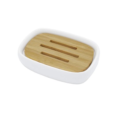 Lofekea Porte-Savon en Céramique et Bambou pour Salle de Bain et Douche - Double Couche Drainant