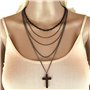PPX Multicouche gothique rétro des années 80 noir longue chaîne mode croix collier et acier inoxydable balançant croix boucles d