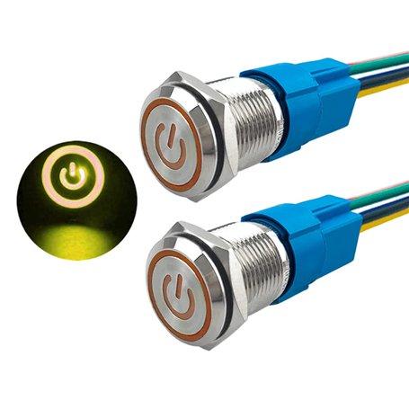 Aiqeer 2 Pièces 16 mm Commutateur Bouton-Poussoir Auto-Bloquant