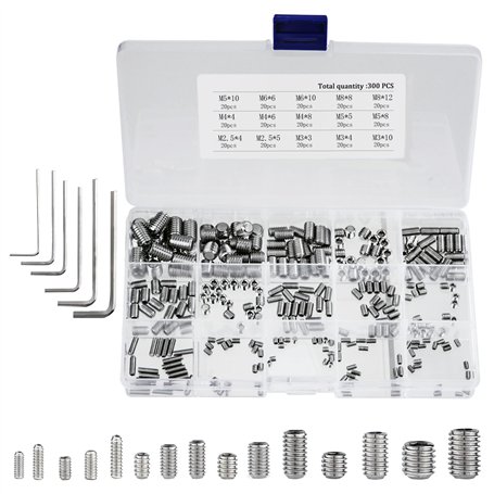 Tunejoy 300 Pièces Vis Sans Tête Hexagonale Vis à Tête Conique M2.5 M3 M4 M5 M6 M8 Assortiment à Six Pans Creux en Acier Inox av