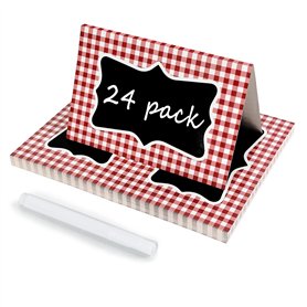 Lot de 24 cartons de table pour décoration de fête de barbecue, cartes de tente, tableau noir à carreaux avec marqueur, étiquett Lot de 24 cartons de table pour décoration de fête de barbecue
