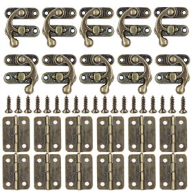Lot de 10 crochets de verrouillage antiques rétro gauche/droite + 12 petites charnières avec vis