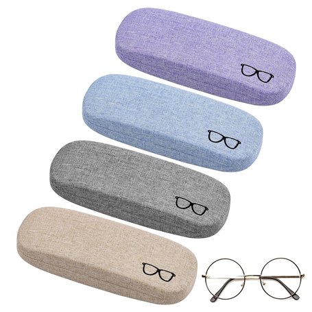 KINGOZOYI 4 Pcs Étuis à Lunettes Rigides en Toile de Lin