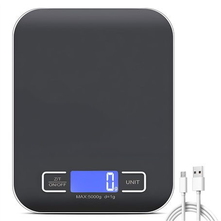 Balance de cuisine numérique - 10 kg/1 g - USB - Balance de cuisine numérique avec écran LED et fonction tare - Multifonction -