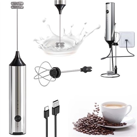 Mousseur à lait électrique rechargeable avec 3 vitesses - Mousseur à lait manuel pour chocolat chaud