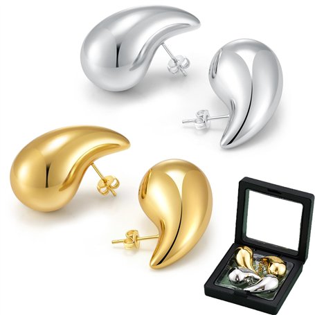 2 paire Boucle Oreille Goutte D'eau 18k