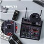 BOMGE 04E Table de mixage audio karaoké 4 canaux avec double micro sans fil UHF, console de son, MP3, Bluetooth, alimentation fa