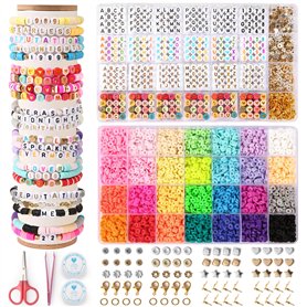 WECUTE Perles pour Bracelet, 28 Couleurs 6700+ Pièce 6mm Perles Lettres,Kit Bracelet avec 1000PCS Perles Lettres, Perles pour DI WECUTE Perles pour Bracelet