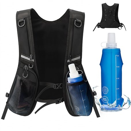 Gilet de course avec bouteilles – Gilet d'hydratation – Gilet de course avec bouteille d'eau douce de 500 ml – Gilet d'hydratati