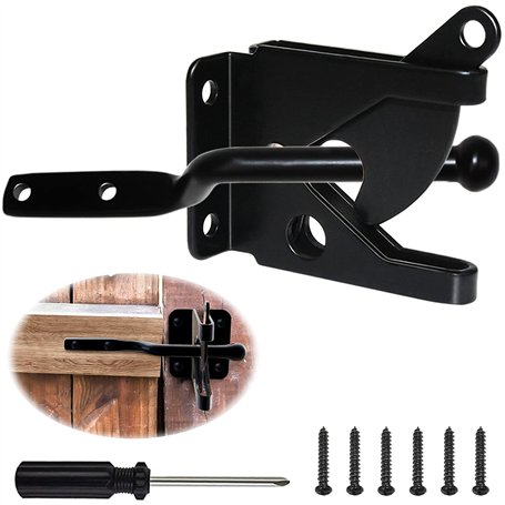 Loquet de portail Verrou de Porte en acier Inoxydable à levier Automatique de Gravité Auto Loquet de Portail noir Serrure Portai