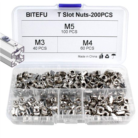 BITEFU 200 pcs T-Slot Écrou M3 M4 M5 T Écrou à Rainure Kit Écrou de Tête de Marteau pour Norme Européenne Série 20 Profil alumin