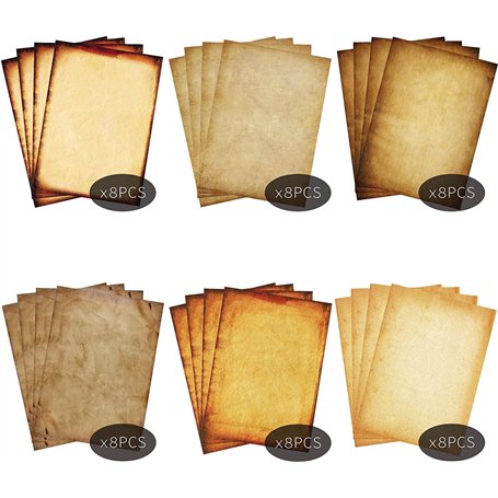 Lot de 48 feuilles de papier parchemin imprimé de couleur antique