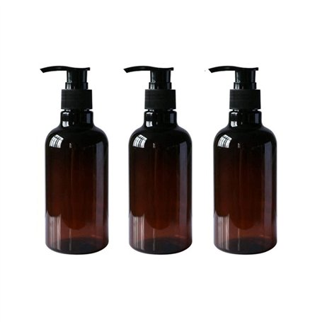 Lot de 3 flacons Rechargeables en Plastique Ambre 250 ML avec Pompe Noire pour cosmétiques et cosmétiques pour shampoing et aprè