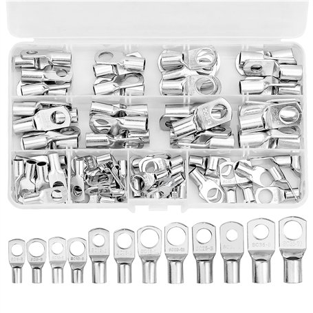 MUSEDAY Lot de 80 cosses de câble électriques en cuivre étamé SC - Assortiment de connecteurs électriques pour cosses de câble -