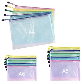 Nutabevr 15 Pièces 5 Couleurs Pochette Zip Chemise Plastique Mesh (A4+A5+A6)