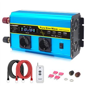 LVYUAN Convertisseur 12V 220V Pur Sinus 2000W/4000W Onduleur Transformateur de Tension avec écran LCD, 4 Ports USB, 2 Prises AC  LVYUAN Convertisseur 12V 220V Pur Sinus 2000W/4000W Onduleur Transformateur de Tension avec écran LCD