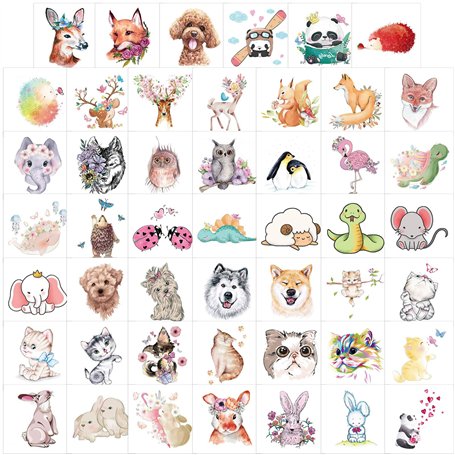 Qpout 48 feuilles Tatouages Temporaires d'animaux pour les enfants