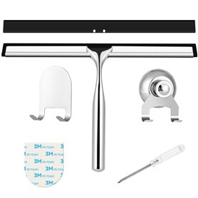 Raclette de douche en acier inoxydable 25 cm – Avec raclette en caoutchouc de rechange, raclette de douche avec support, raclett Raclette de douche en acier inoxydable 25 cm – Avec raclette en caoutchouc de rechange