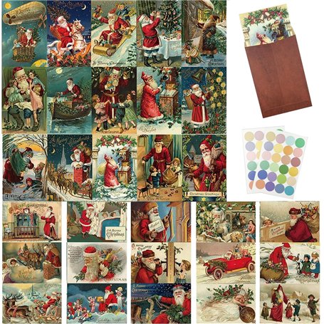 Lot de 30 cartes postales vintage de Noël + 30 enveloppes