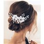 IYOU Peignes à cheveux de princesse pour mariée Fleur argentée Perle de cristal Accessoires pour filles et femmes