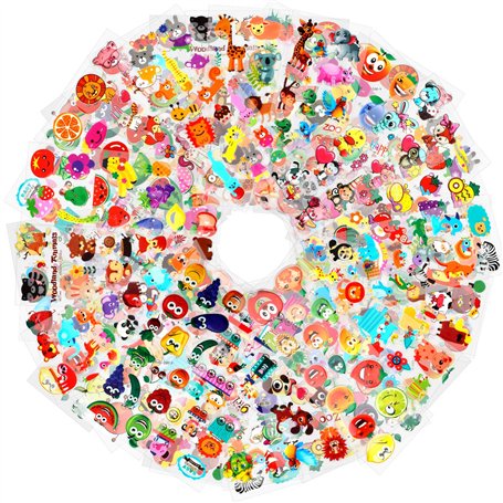 HOWAF 1000+ Animaux Fruits Légumes Autocollants 3D pour Enfant Fille Garcon Artisanat