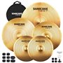 SONICAKE Cymbales à faible volume 14" HiHat+16" Crash+18" Crash+20" Ride jeu de cymbales mèche 5 pièces doré avec pochette de ba