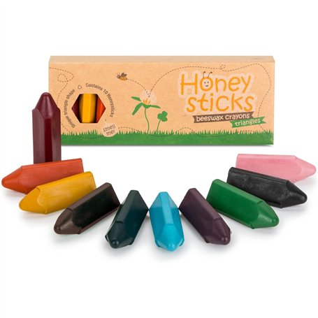 Honeysticks 10 Crayons de Couleurs Enfant |100% Pure Cire d’Abeille| Couleur Non-Toxique Qualité Alimentaire | Craie Grasse Tria