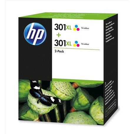 HP 301XL Pack de 2 Cartouches d'Encre Trois Couleurs grandes capacités Authentiques (D8J46AE)