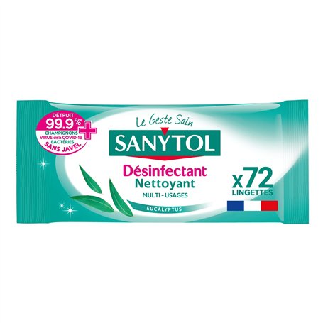 Sanytol - Lingettes Multi-Usages Désinfectantes Eucalyptus x 72 lingettes