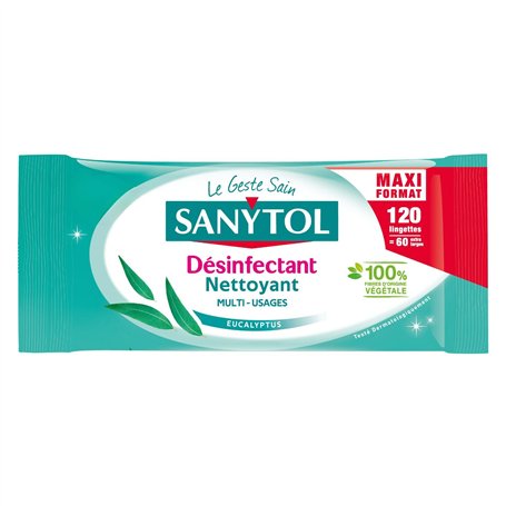 Sanytol - Lingettes Désinfectantes Multi-Usages - Eucalyptus - x120 - Bactéricide