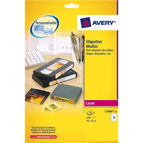Avery L7666-25 Pochette de 230 Etiquettes pour Disquettes Blanc