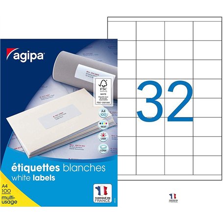 Apli Agipa – Boite Étiquettes Adhésives Blanches Multi–Usages – Certifié FSC – Anti-bourrage - 51x33