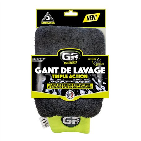 GS27 - Gant de Lavage Triple Action - Gant Microfibre Voiture - Lave