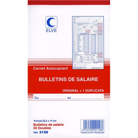 ELVE 26516 Carnet 50 Duplis Bulletins Salaire Plastique Assorties