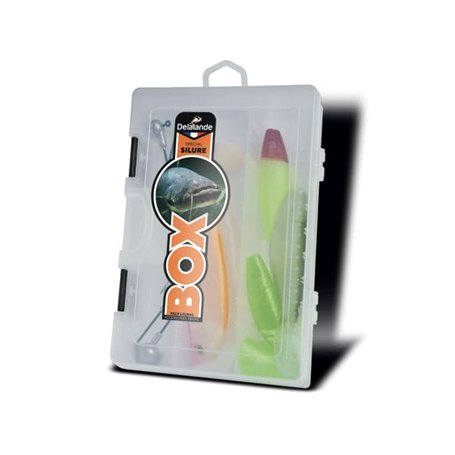 Delalande - Coffret Silure - Kit De Pêche Aux Leurres Souples Spécifique A La Traque du Silure - 5 Leurres + 4 Têtes Plombées -