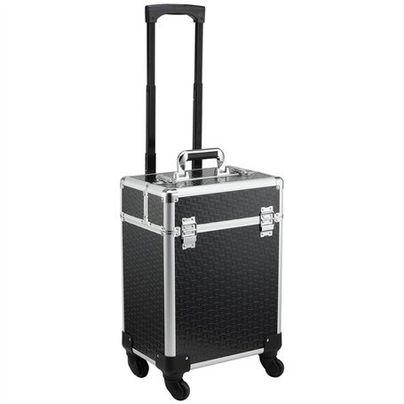 HOMCOM Valise Trolley Maquillage Mallette cosmétique Vanity poignée télescopique réglable 34L x 24l x 52H cm alu. Noir