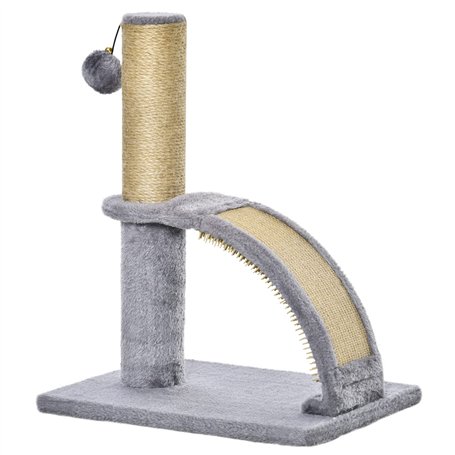PawHut Arbre à Chat Arbre à Grimper griffoir pour Chat Balle Suspendue Hauteur 43 cm avec Poteau Jute à griffer Gris