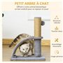 PawHut Arbre à Chat Arbre à Grimper griffoir pour Chat Balle Suspendue Hauteur 43 cm avec Poteau Jute à griffer Gris