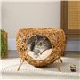 PawHut Panier Niche Maison pour Chat sur Pied en rotin avec Coussin épais dim. Ø 40 x 32 cm Marron Clair
