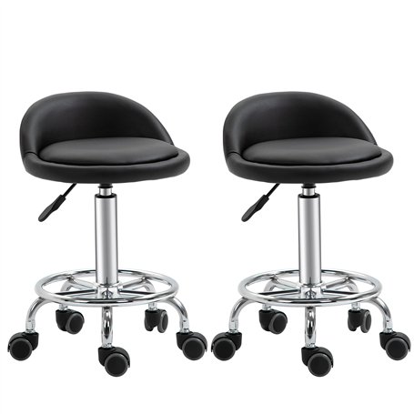 HOMCOM Lot de 2 Tabouret à Roulette Tabouret de Travail pivotant 360° - Assise réglable 47-62H cm