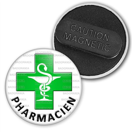 Badgmania Badge Magnétique 3.8cm Caducée Esculape Croix Verte Pharmacie Pharmacien