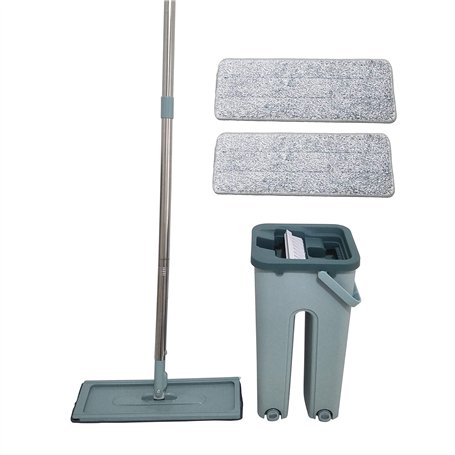 AquaLaser Easy Flat Mop - Seau Auto Nettoyant à double compartiment avec Balai à tête pivotante et 2 lingettes Microfibre