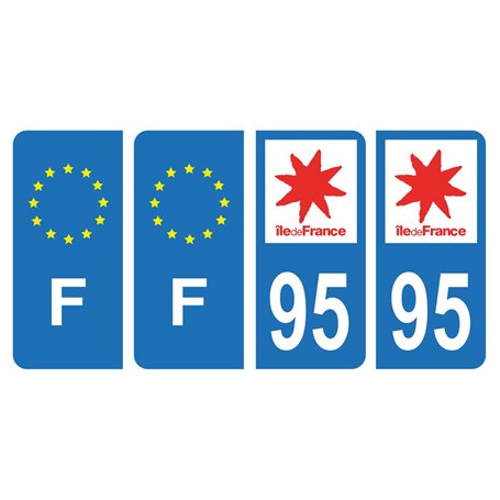 HADEXIA Lot 4 Autocollants Plaque immatriculation département 95 Val-D'Oise Région Ile-de-France & F France Europe
