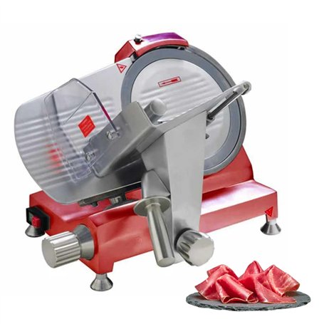Trancheuse à Jambon Premium 250 mm – Épaisseur Réglable 0 à 15 mm – Design Rouge Élégant – Haute Performance et Finitions Supéri