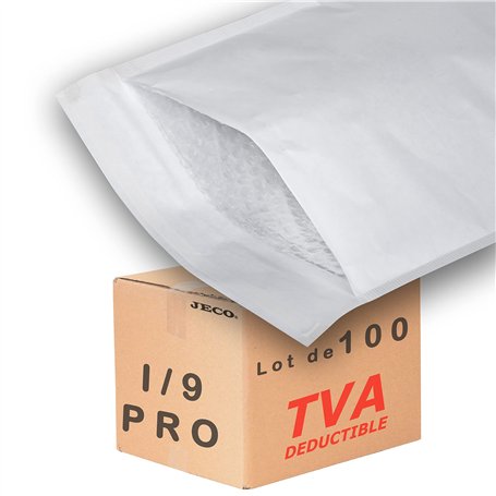 Jeco - Lot de 100 enveloppes à bulles d'air kraft blanches taille I/9 int. 300 x 440 mm pochettes matelassées d'expédition PRO