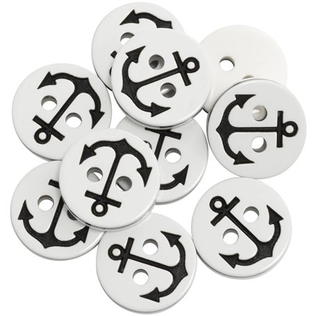 AERZETIX - C65672 - Lot de 10 Boutons à coudre motif "ancre marine" Ø12.5x2.9 mm à 2 trous 20L L20 - couleur: blanc/noir - en pl