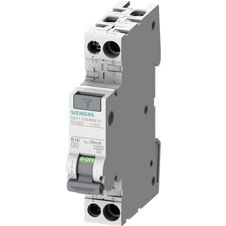 Siemens 5SV13166KK16 FI/LS Compact RCBO 1P+N 6kA Type A 30 mA B16 230 V